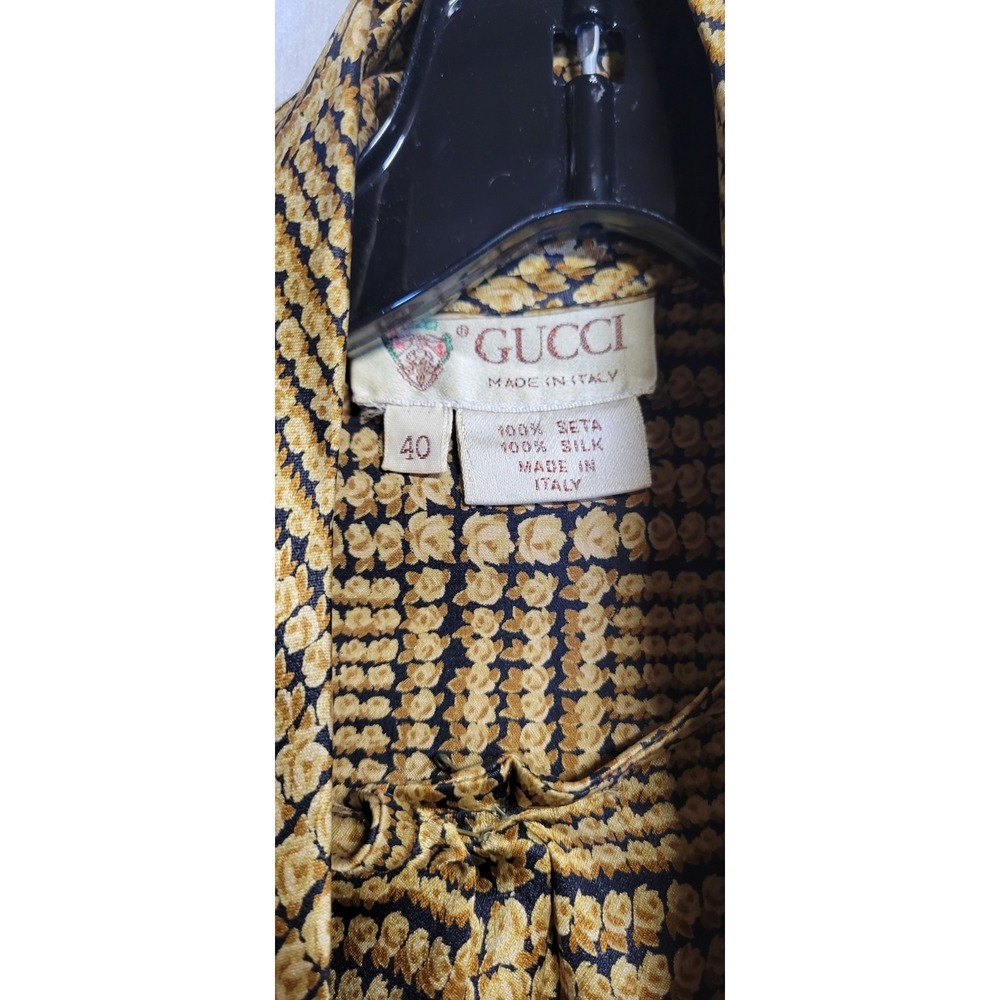Vintage Gold Gucci Silk Blouse W Attached Scarf Size 40 - Picture 4 of 8